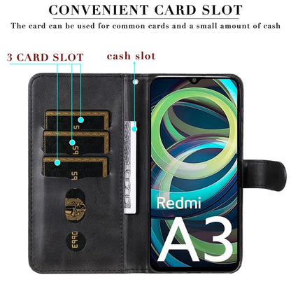 For Xiaomi Redmi A3 Magnetic Case Zipper Pocket Phone Cover with Calf Texture