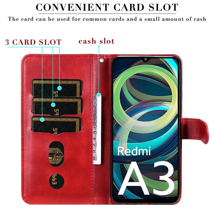 For Xiaomi Redmi A3 Magnetic Case Zipper Pocket Phone Cover with Calf Texture