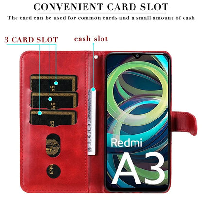 For Xiaomi Redmi A3 Magnetic Case Zipper Pocket Phone Cover with Calf Texture