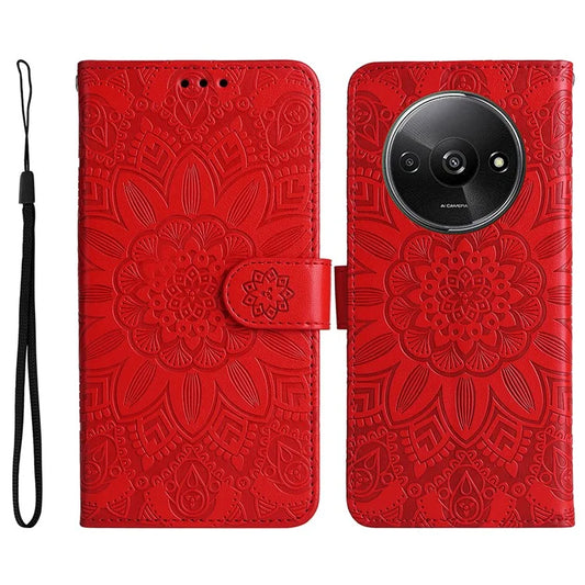 For Xiaomi Redmi A3 Cell Phone Case Imprinted Flower Stand Cover with Handy Strap