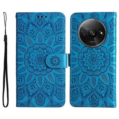 For Xiaomi Redmi A3 Cell Phone Case Imprinted Flower Stand Cover with Handy Strap