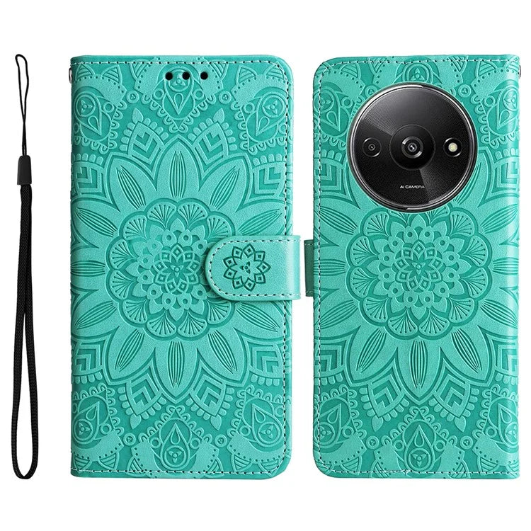 For Xiaomi Redmi A3 Cell Phone Case Imprinted Flower Stand Cover with Handy Strap