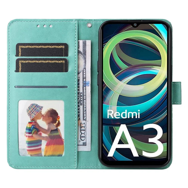 For Xiaomi Redmi A3 Cell Phone Case Imprinted Flower Stand Cover with Handy Strap