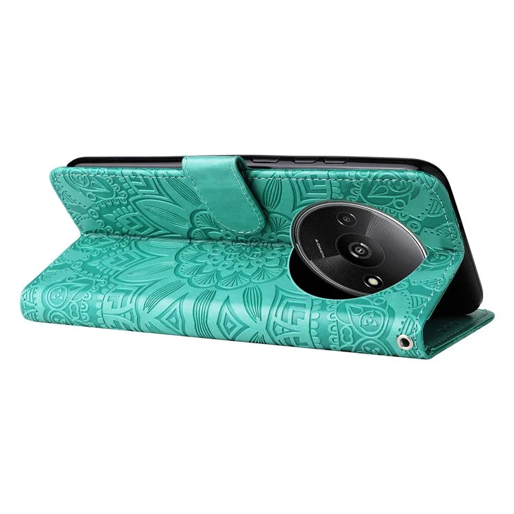 For Xiaomi Redmi A3 Cell Phone Case Imprinted Flower Stand Cover with Handy Strap