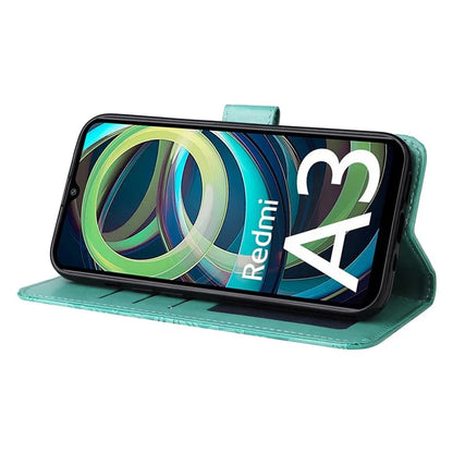 For Xiaomi Redmi A3 Cell Phone Case Imprinted Flower Stand Cover with Handy Strap