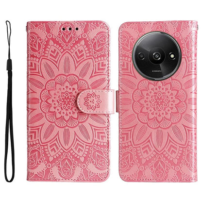 For Xiaomi Redmi A3 Cell Phone Case Imprinted Flower Stand Cover with Handy Strap