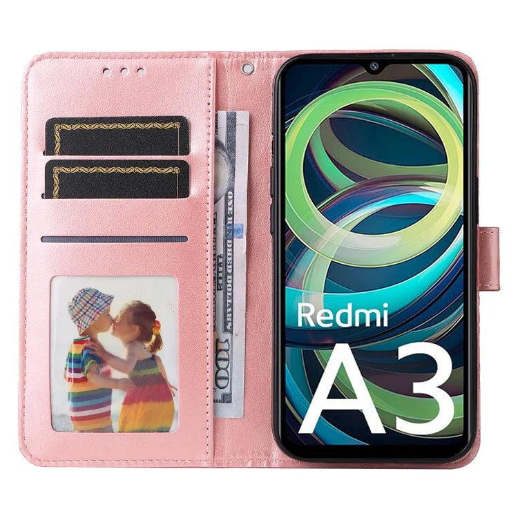For Xiaomi Redmi A3 Cell Phone Case Imprinted Flower Stand Cover with Handy Strap