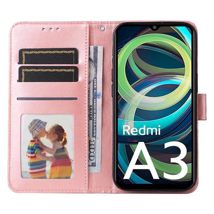 For Xiaomi Redmi A3 Cell Phone Case Imprinted Flower Stand Cover with Handy Strap