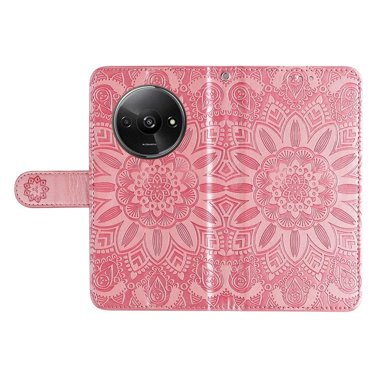 For Xiaomi Redmi A3 Cell Phone Case Imprinted Flower Stand Cover with Handy Strap