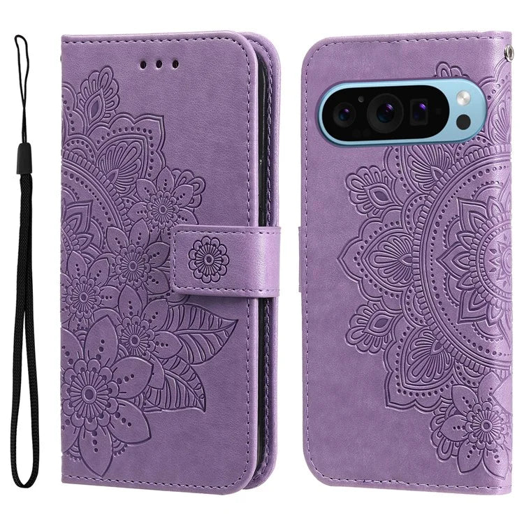 For Google Pixel 9 Cell Phone Cases Imprinted Flower Pattern Card Holder Cover