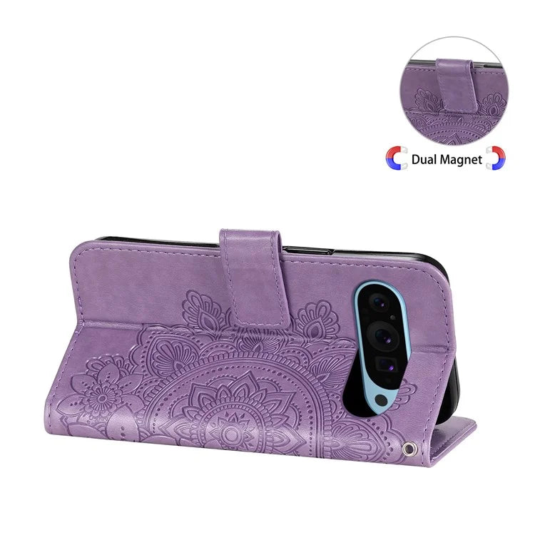 For Google Pixel 9 Cell Phone Cases Imprinted Flower Pattern Card Holder Cover