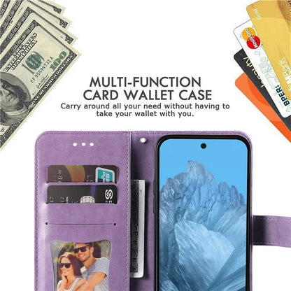 For Google Pixel 9 Cell Phone Cases Imprinted Flower Pattern Card Holder Cover