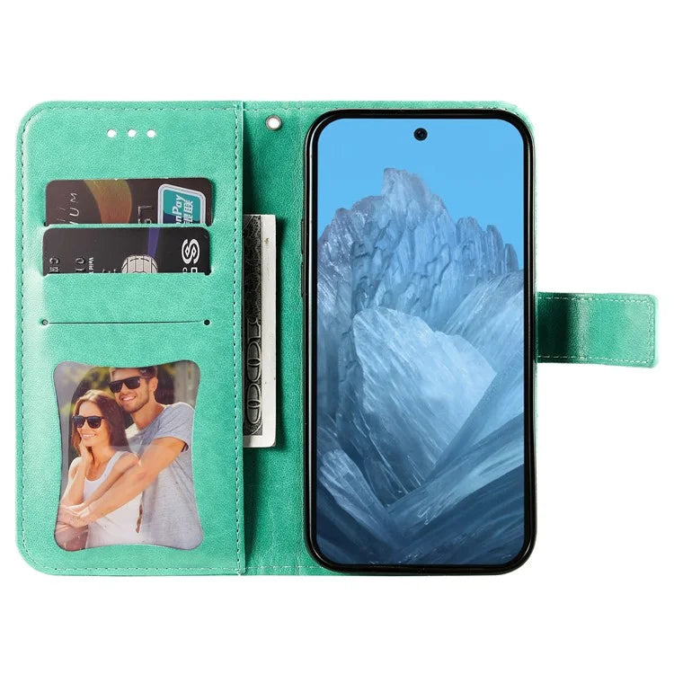 For Google Pixel 9 Cell Phone Cases Imprinted Flower Pattern Card Holder Cover