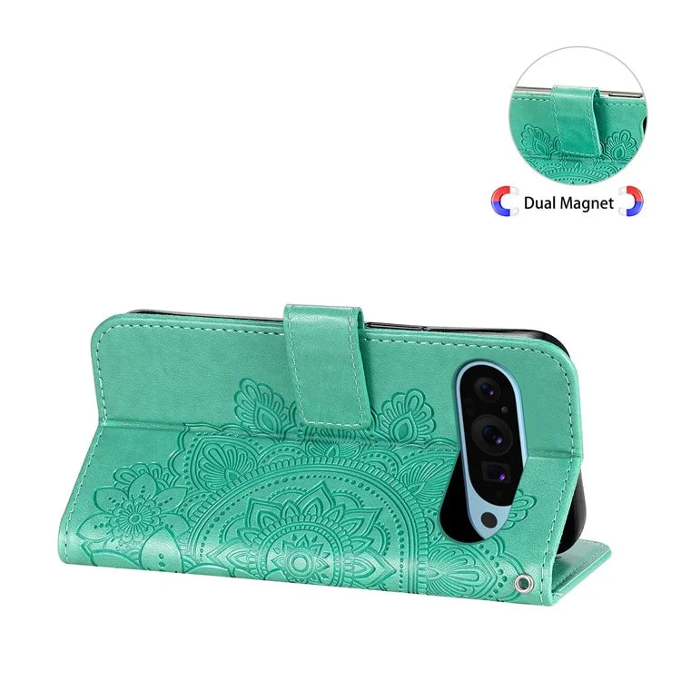For Google Pixel 9 Cell Phone Cases Imprinted Flower Pattern Card Holder Cover