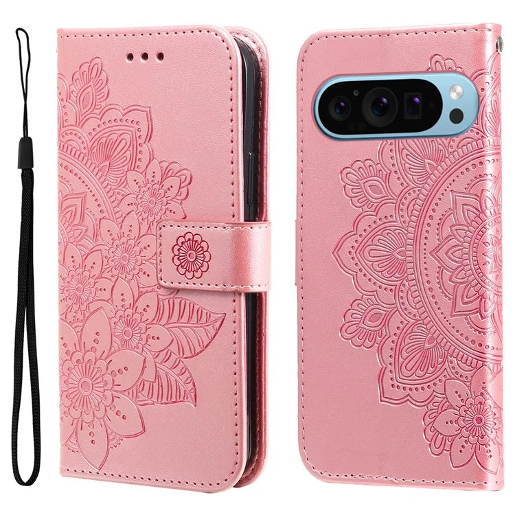 For Google Pixel 9 Cell Phone Cases Imprinted Flower Pattern Card Holder Cover