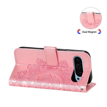 For Google Pixel 9 Cell Phone Cases Imprinted Flower Pattern Card Holder Cover