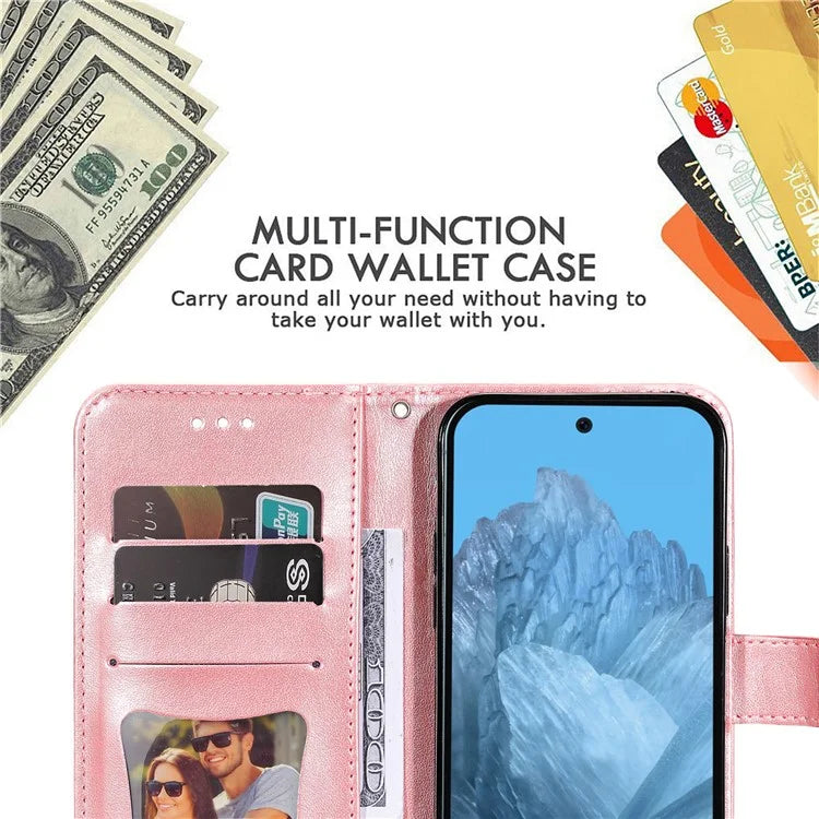For Google Pixel 9 Cell Phone Cases Imprinted Flower Pattern Card Holder Cover