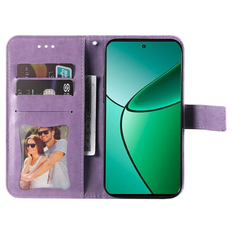 For Realme 12+ 5G Leather Case Wallet Phone Cover Imprinted Flower Pattern