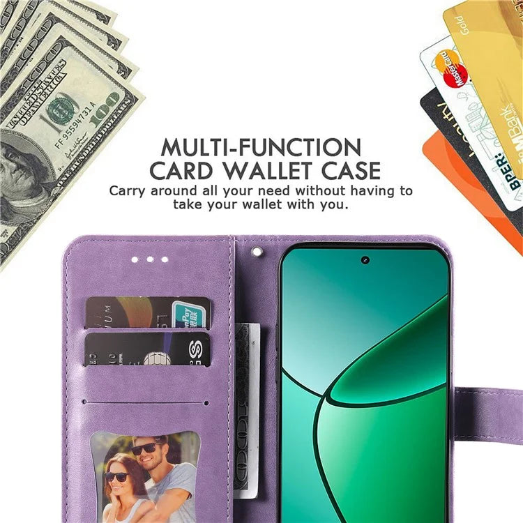 For Realme 12+ 5G Leather Case Wallet Phone Cover Imprinted Flower Pattern