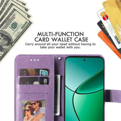 For Realme 12+ 5G Leather Case Wallet Phone Cover Imprinted Flower Pattern