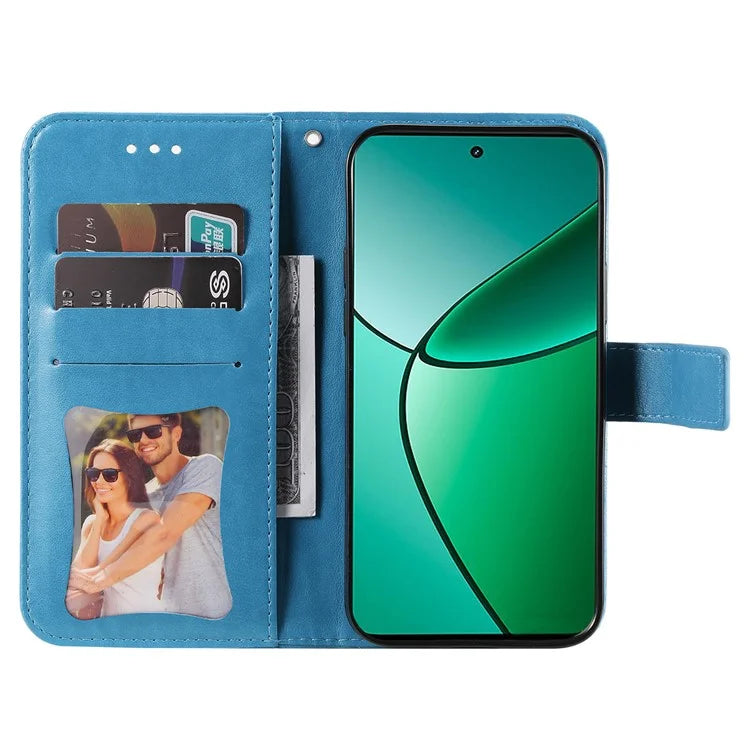 For Realme 12+ 5G Leather Case Wallet Phone Cover Imprinted Flower Pattern