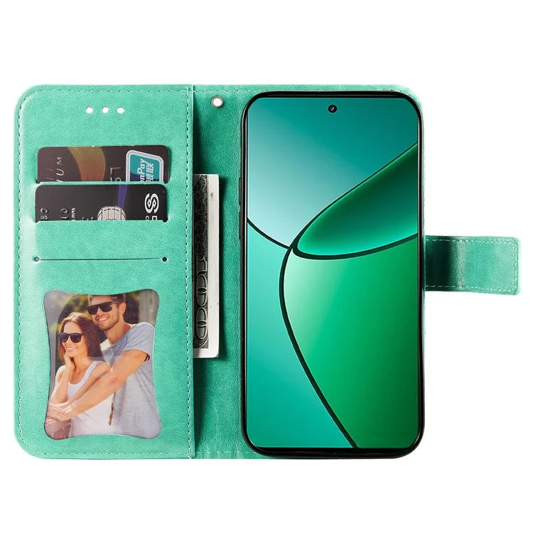 For Realme 12+ 5G Leather Case Wallet Phone Cover Imprinted Flower Pattern