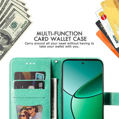For Realme 12+ 5G Leather Case Wallet Phone Cover Imprinted Flower Pattern