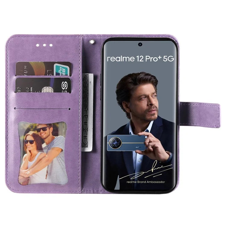 For Realme 12 Pro 5G / 12 Pro+ 5G Case Flower Imprinted PU Leather Flip Wallet Phone Cover