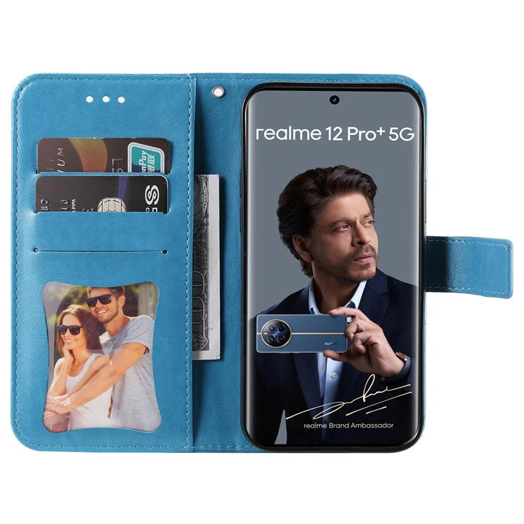 For Realme 12 Pro 5G / 12 Pro+ 5G Case Flower Imprinted PU Leather Flip Wallet Phone Cover