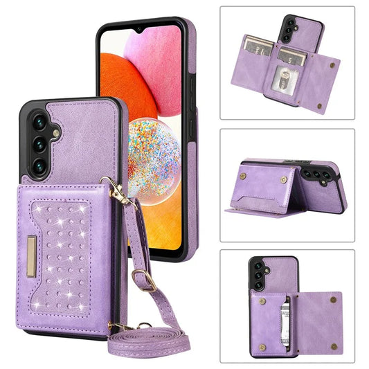 For Samsung Galaxy A14 5G / 4G Case RFID Blocking Wallet Leather Coated TPU Phone Cover