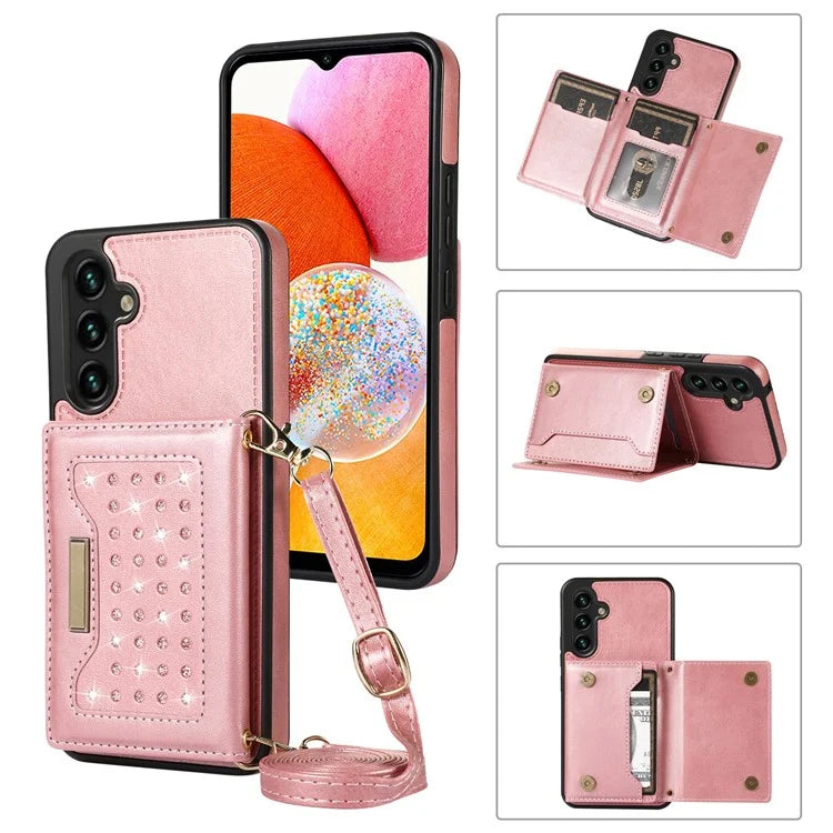 For Samsung Galaxy A14 5G / 4G Case RFID Blocking Wallet Leather Coated TPU Phone Cover