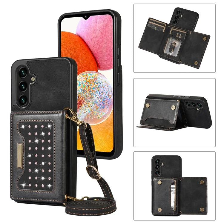 For Samsung Galaxy A14 5G / 4G Case RFID Blocking Wallet Leather Coated TPU Phone Cover