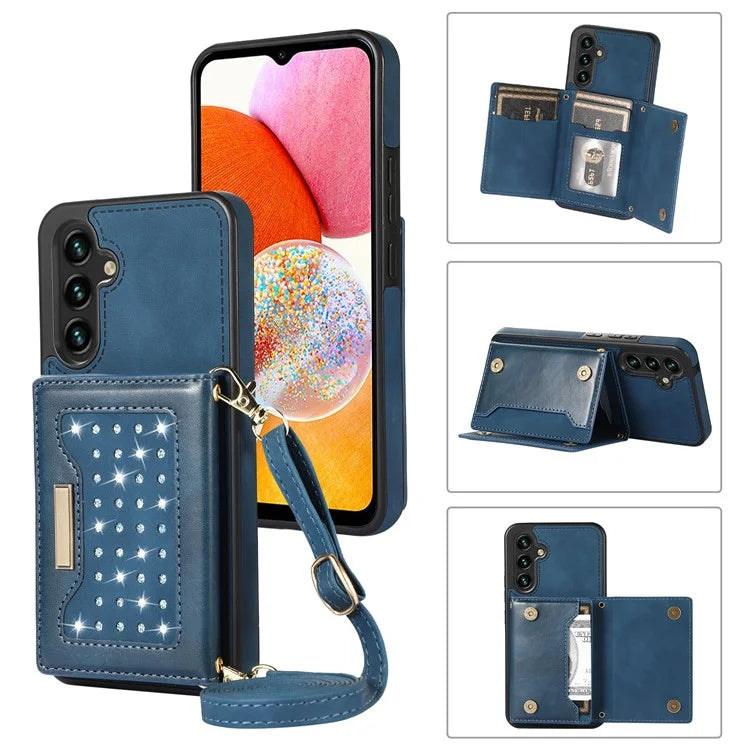 For Samsung Galaxy A14 5G / 4G Case RFID Blocking Wallet Leather Coated TPU Phone Cover
