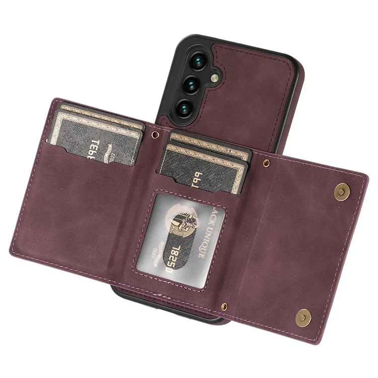 For Samsung Galaxy A14 5G / 4G Case RFID Blocking Wallet Leather Coated TPU Phone Cover