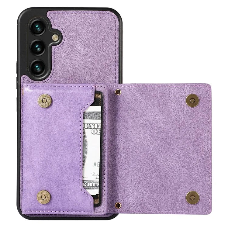For Samsung Galaxy S23 Case Leather+TPU Kickstand Cover with Lanyard RFID Blocking Wallet