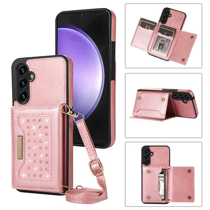 For Samsung Galaxy S23 Case Leather+TPU Kickstand Cover with Lanyard RFID Blocking Wallet