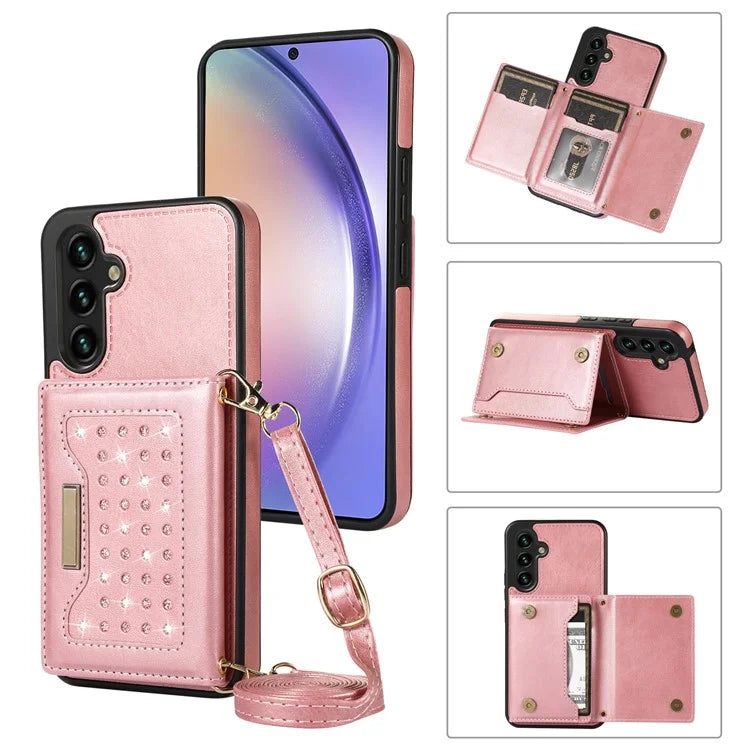 For Samsung Galaxy A54 5G Case TPU Leather Phone Cover RFID Blocking Wallet with Lanyard