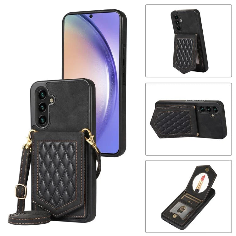 For Samsung Galaxy A54 5G Case RFID Blocking Card Holder Mirror Leather Coated TPU Cover