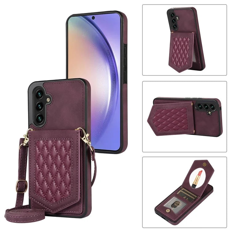 For Samsung Galaxy A54 5G Case RFID Blocking Card Holder Mirror Leather Coated TPU Cover