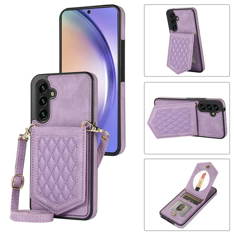 For Samsung Galaxy A54 5G Case RFID Blocking Card Holder Mirror Leather Coated TPU Cover