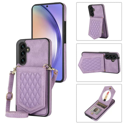 For Samsung Galaxy A54 5G Case RFID Blocking Card Holder Mirror Leather Coated TPU Cover