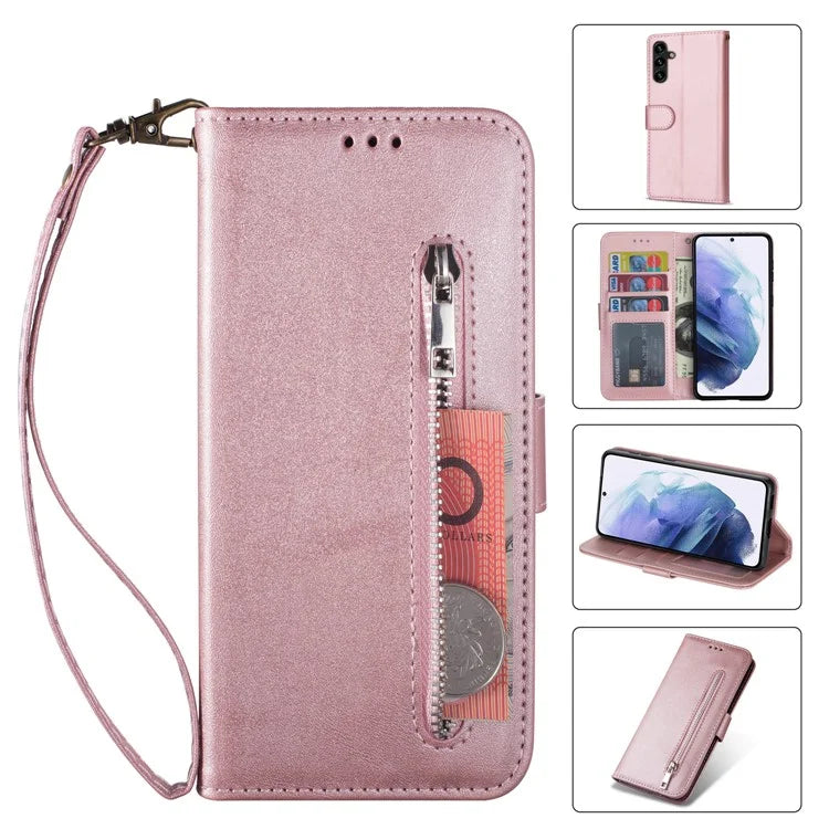 For Samsung Galaxy A05s 4G Leather Case Zipper Pocket Phone Cover with Wallet Stand