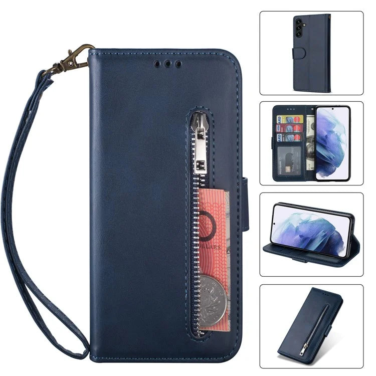 For Samsung Galaxy A05s 4G Leather Case Zipper Pocket Phone Cover with Wallet Stand