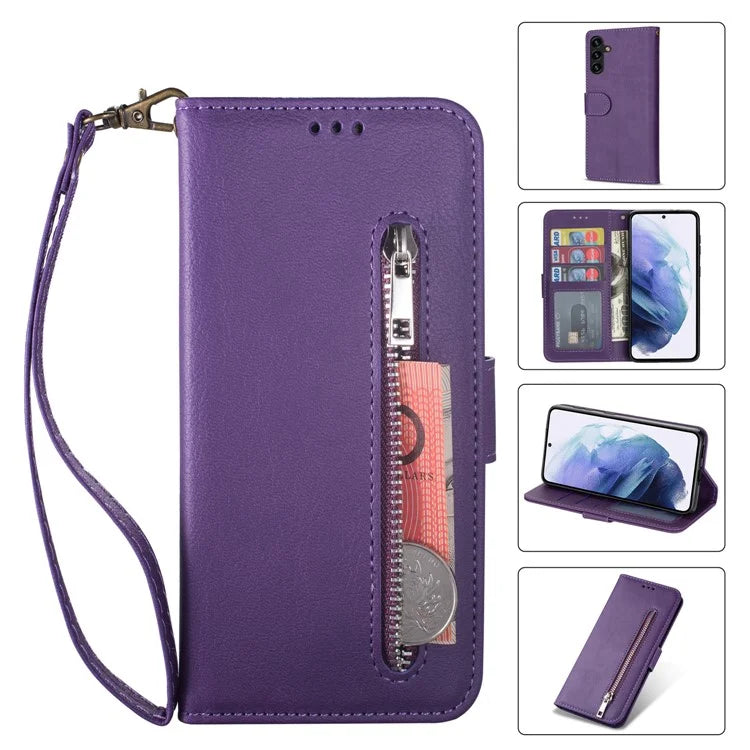 For Samsung Galaxy A05s 4G Leather Case Zipper Pocket Phone Cover with Wallet Stand