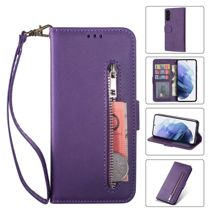 For Samsung Galaxy A05s 4G Leather Case Zipper Pocket Phone Cover with Wallet Stand