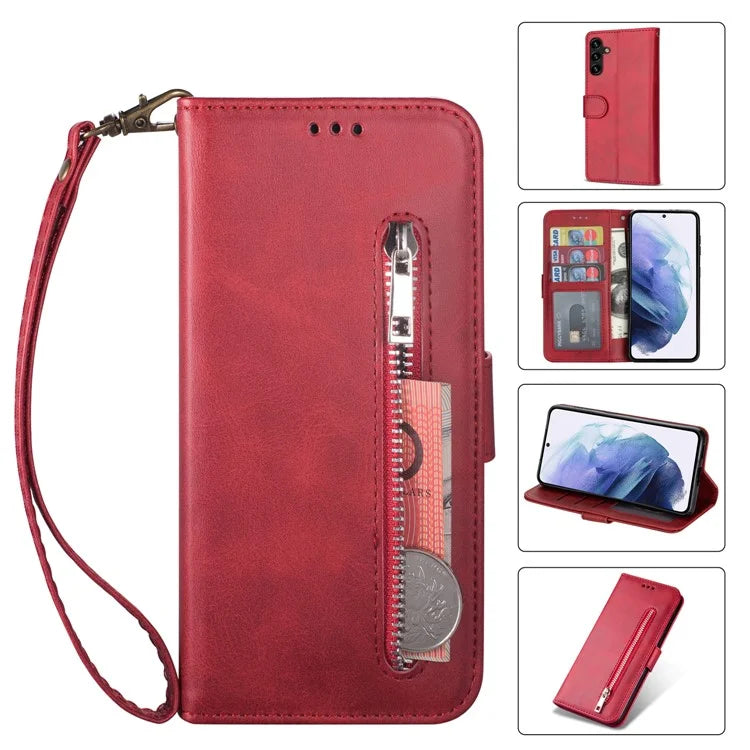For Samsung Galaxy A05s 4G Leather Case Zipper Pocket Phone Cover with Wallet Stand