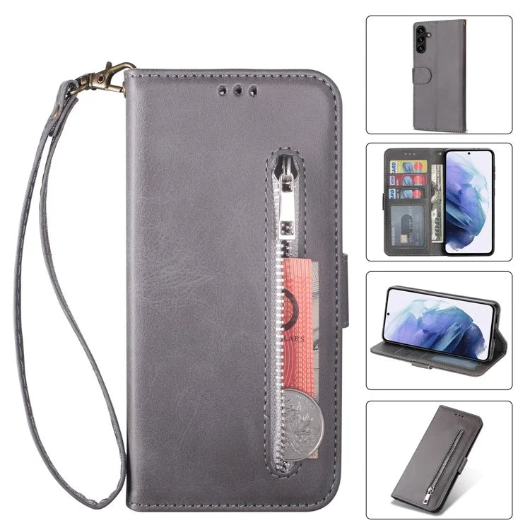 For Samsung Galaxy A24 4G (162.1 x 77.6 x 8.3mm) Case PU Leather Zipper Wallet Phone Cover