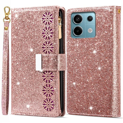 For Xiaomi Redmi Note 13 5G Case Zipper Wallet PU Leather Glitter Phone Cover