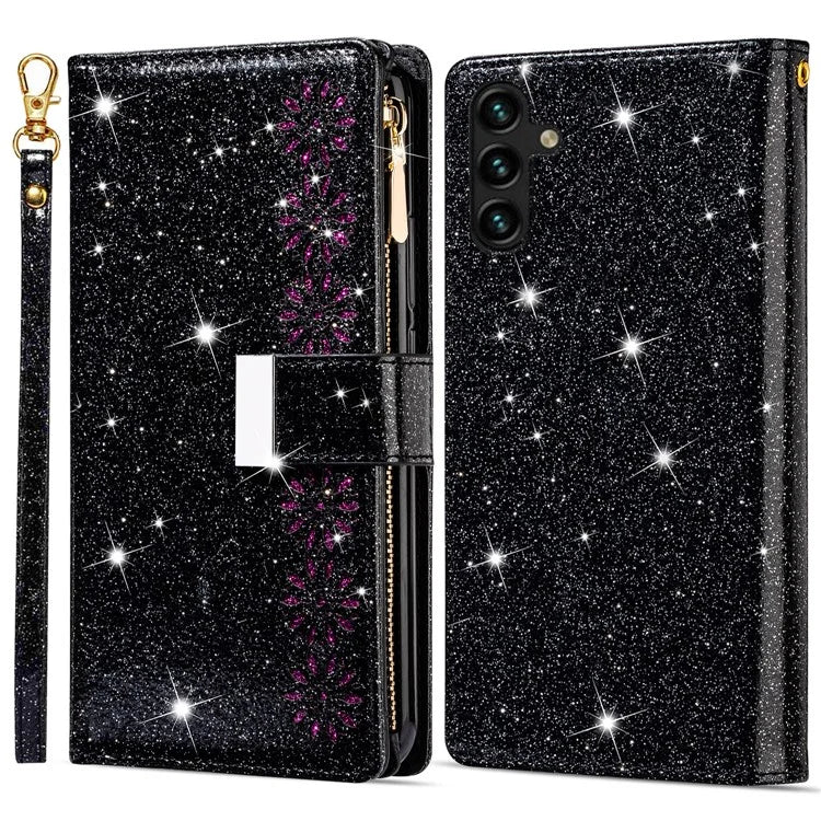 For Samsung Galaxy A05s 4G Leather Case Glittery Phone Cover with Zipper Wallet