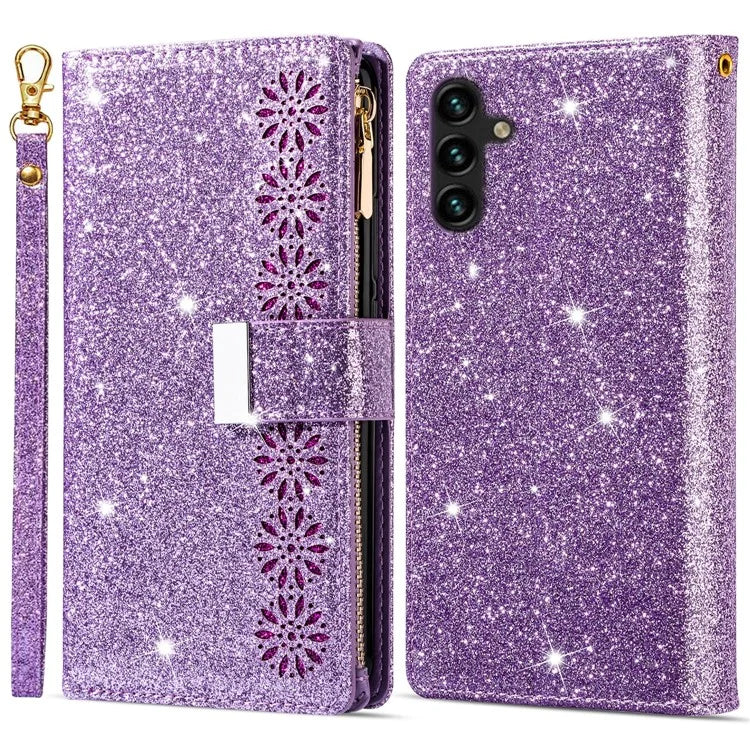 For Samsung Galaxy A05s 4G Leather Case Glittery Phone Cover with Zipper Wallet